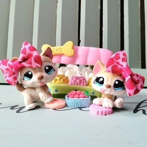 Littlest Pet Shop Tan Husky Mommy #1012 Baby Puppy Dog #1013 At the Market LPS
